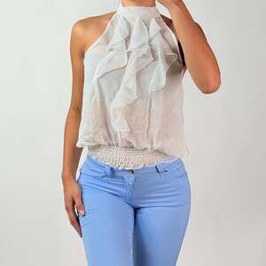 White Sheer Ruffled Top L